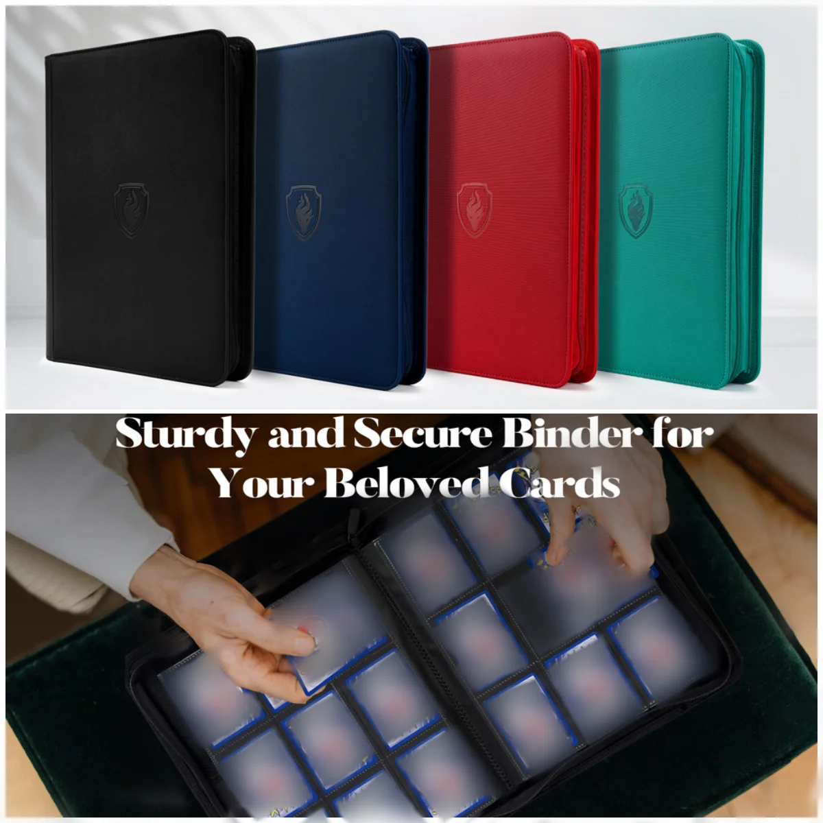 9 Pocket Trading Card Binder, PU Cover Zipper Card