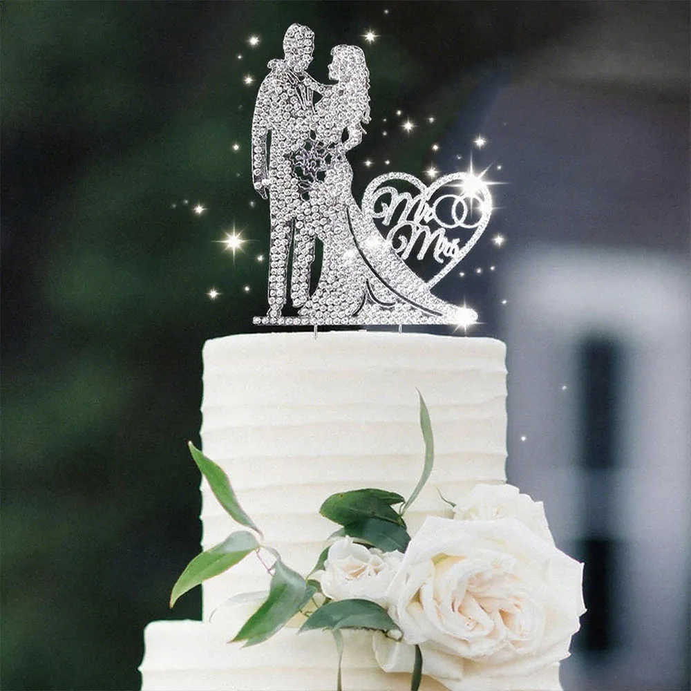 Wedding Cake Topper Crystal Rhinestone Metal Mr and Mrs Cake Topper Wedding  Bride and Groom Bridal Shower Party - AliExpress, image size:1000x1000