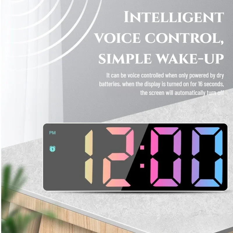 Digital Wall Clock, LED Mirror Clock with Sound Control, Adjustable Brightness, Modern Home Decor, Bedroom Desk Alarm Clock,