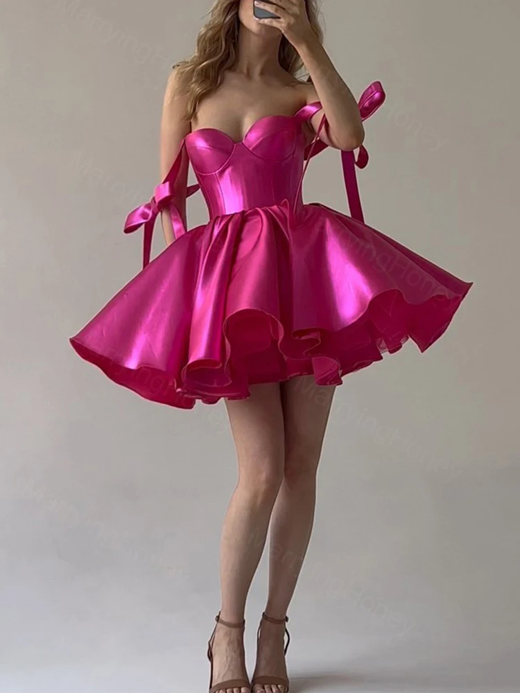 

Spaghetti Straps Homecoming Dress for Teens Satin Short Prom Graduation Gown A Line Cocktail Party Dress with Pockets MH929