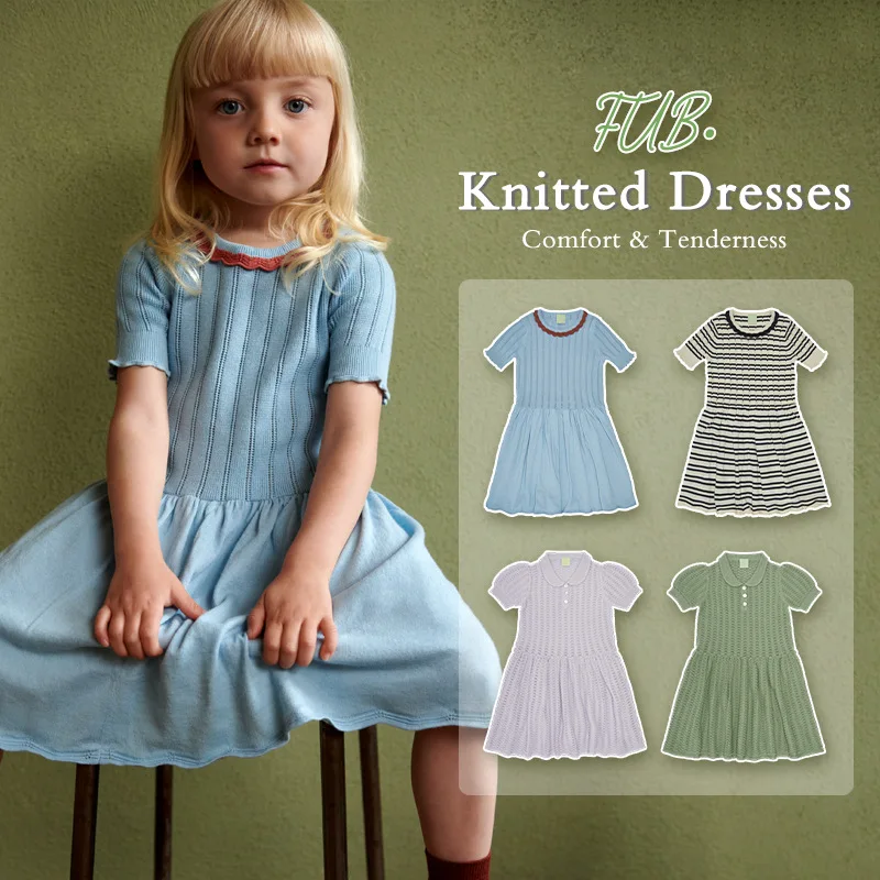 

Girls' Dress Children's Dress Knitted Short Sleeve Cotton Dress New in 2023 Summer Girls' Knitted Cotton Hollow Polo Dress