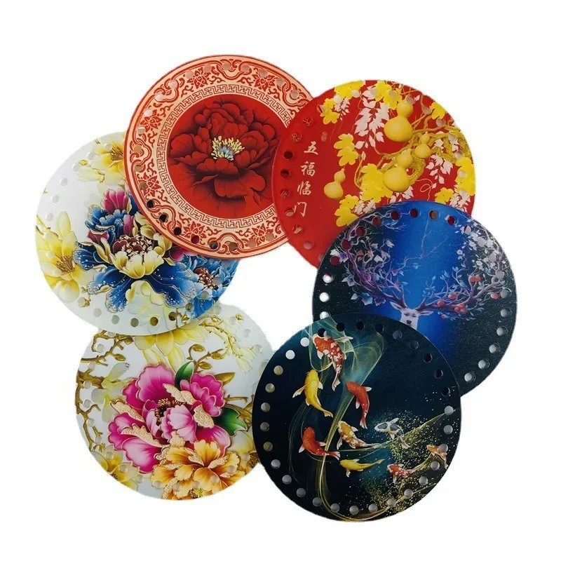 18cm Flat Round Acrylic Bag Weaving Board Mandala Flower Pattern Bag Cushion Base Bottom Pad for DIY Knitting Crochet