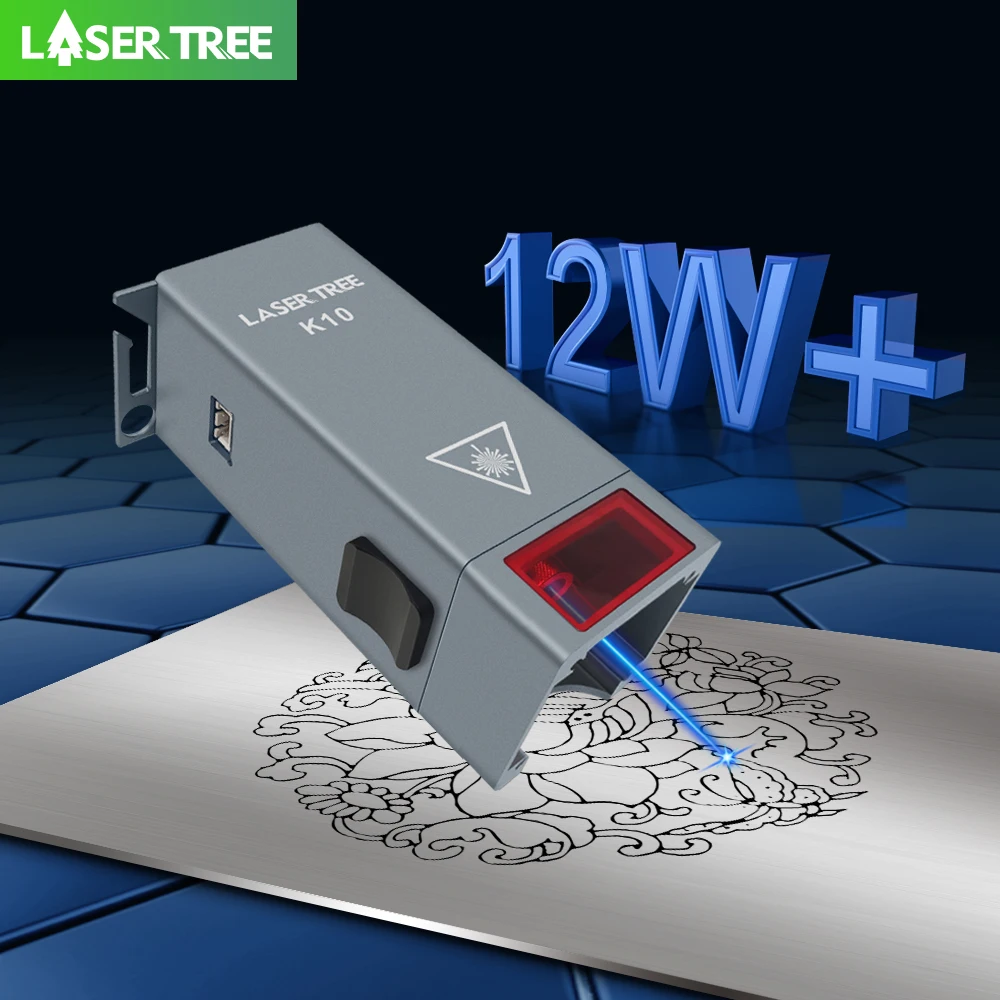 

LASER TREE K10 Optical Power 12W Adjustable Focus Laser Head with Air Assist 450nm Blue Light TTL Module for Laser Engraver Cut