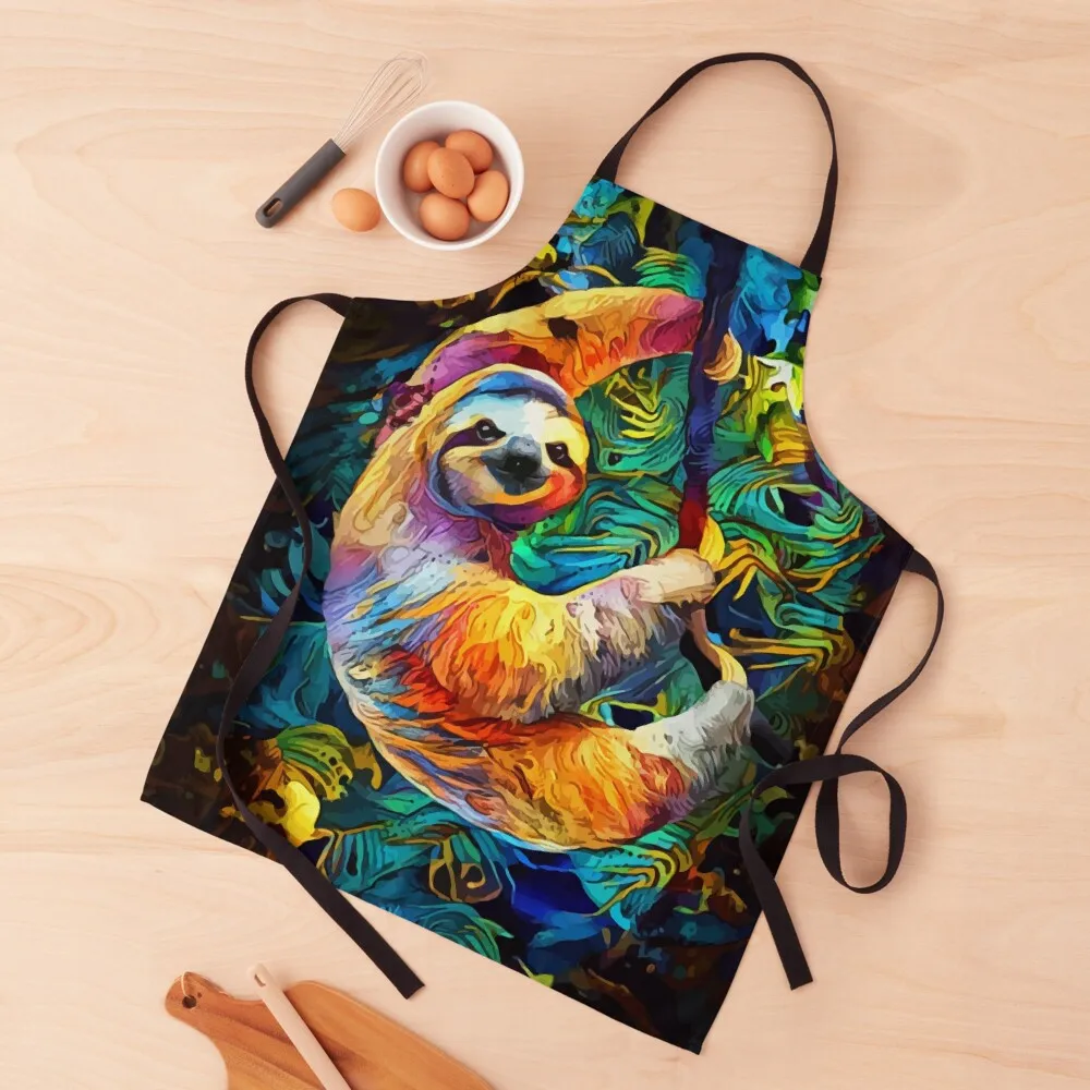 

Colorful sloth Apron For Nail Stylist kitchen woman professional kitchen Apron