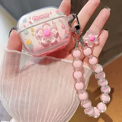 Korean Floral Soft TPU Clear Protective Earphone Case with Beaded Bracelet Pendant for Lenovo LP40S (Pink A)