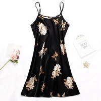 Women Nightwear Home Clothes Sexy Black Floral Printing Nightdress Sleepwear Nightshirts Silk Sleepshirts Nightgowns For Woman - Image 3