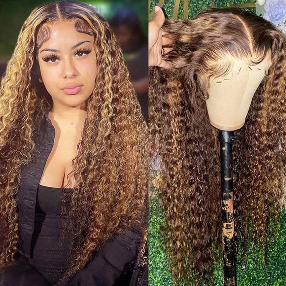

Curly Hightlight Lace Frontal Wigs Human Hair
