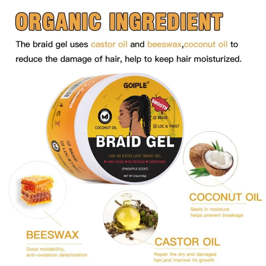 GOIPLE Natural High Shine Residue Free Braid Gel for Locks and Twist Cornrows Smooth Styling Cream Clips Comb Modeling Products 6