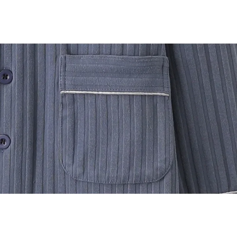 2024 New Winter Men Pajamas Pure Cotton Long Sleeved Sleepwear Spring Autumn Loose Young Middle-aged People V-neck Homewear Set