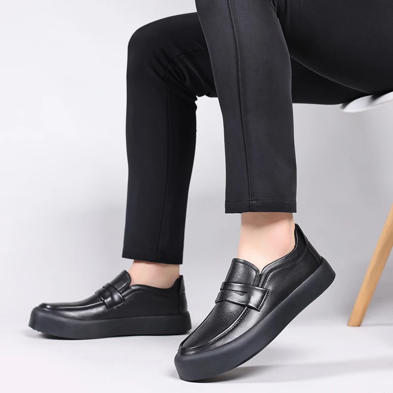 

2023 Men's Casual Shoes Thick Sole Fashion Men's Business Breathable PU Square Round Head Men's Casual Shoes Leather Shoes