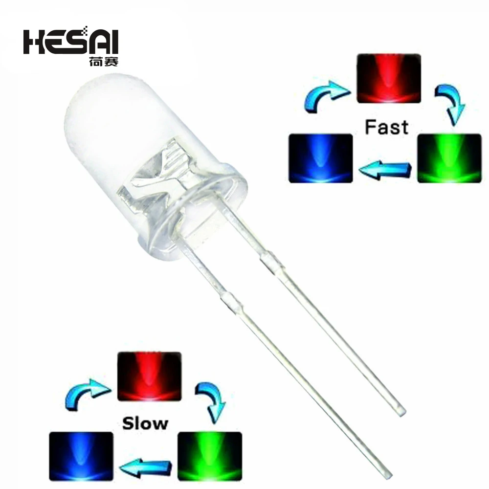 100PCS/lot F5 5mm Fast/Slow RGB Flash Red Green Blue Rainbow Multi Color Light Emitting Diode Round LED Full Color 100pcs 1n4933 fast recovery diode rectifier diode do 41 switch diode 1a 1000v for household appliances