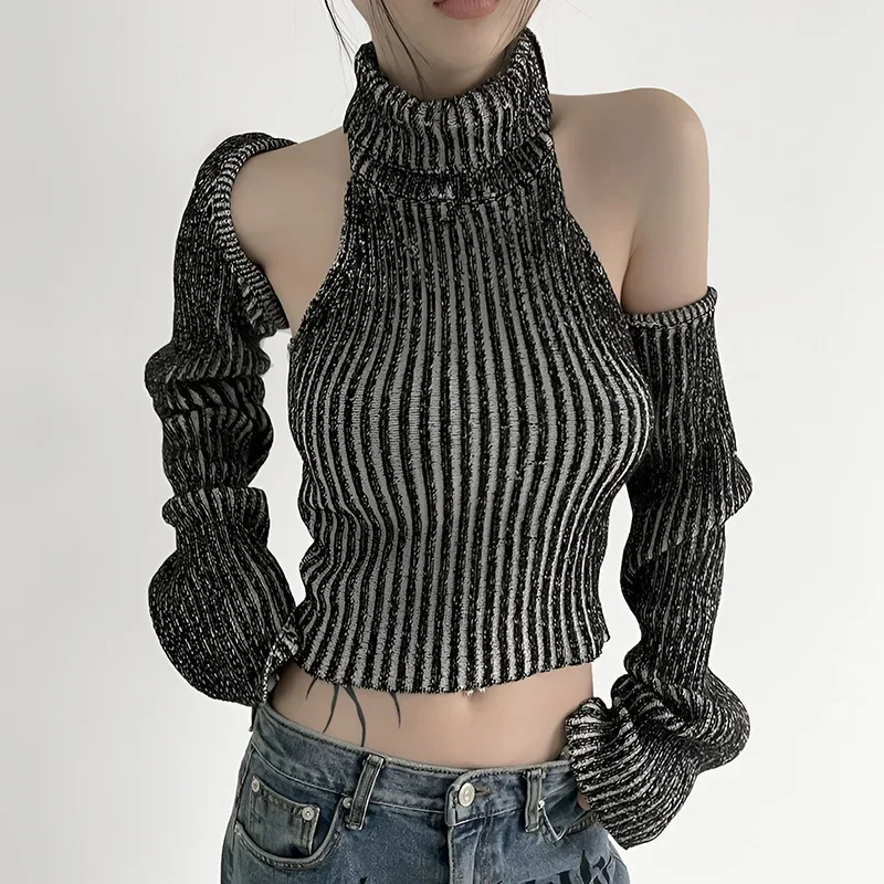 

Y2K Emo Korean Acubi Vintage Gray Crop Top Knit Sweaters Grunge Aesthetic Knitted Sweater Pullvoer Women Gyaru Clothes Oversized