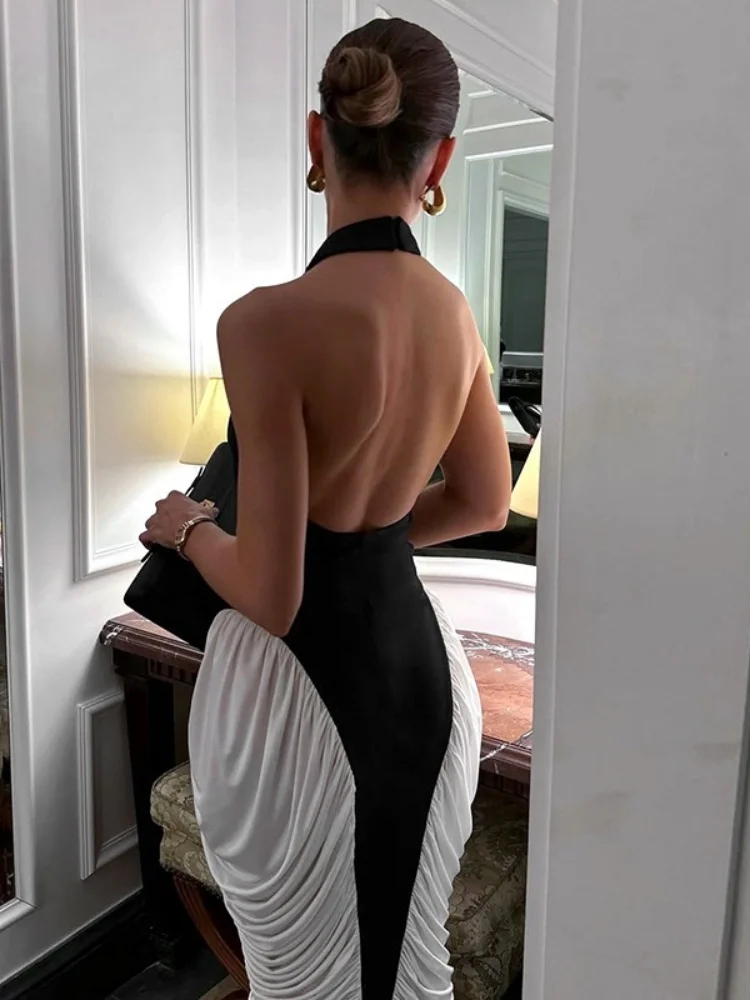 Wmstar Dresses for Women Wholesale New Round Neck Sleeveless Backless Patchwork Bodycon Fit Drape Midi Dress Drop Shopping