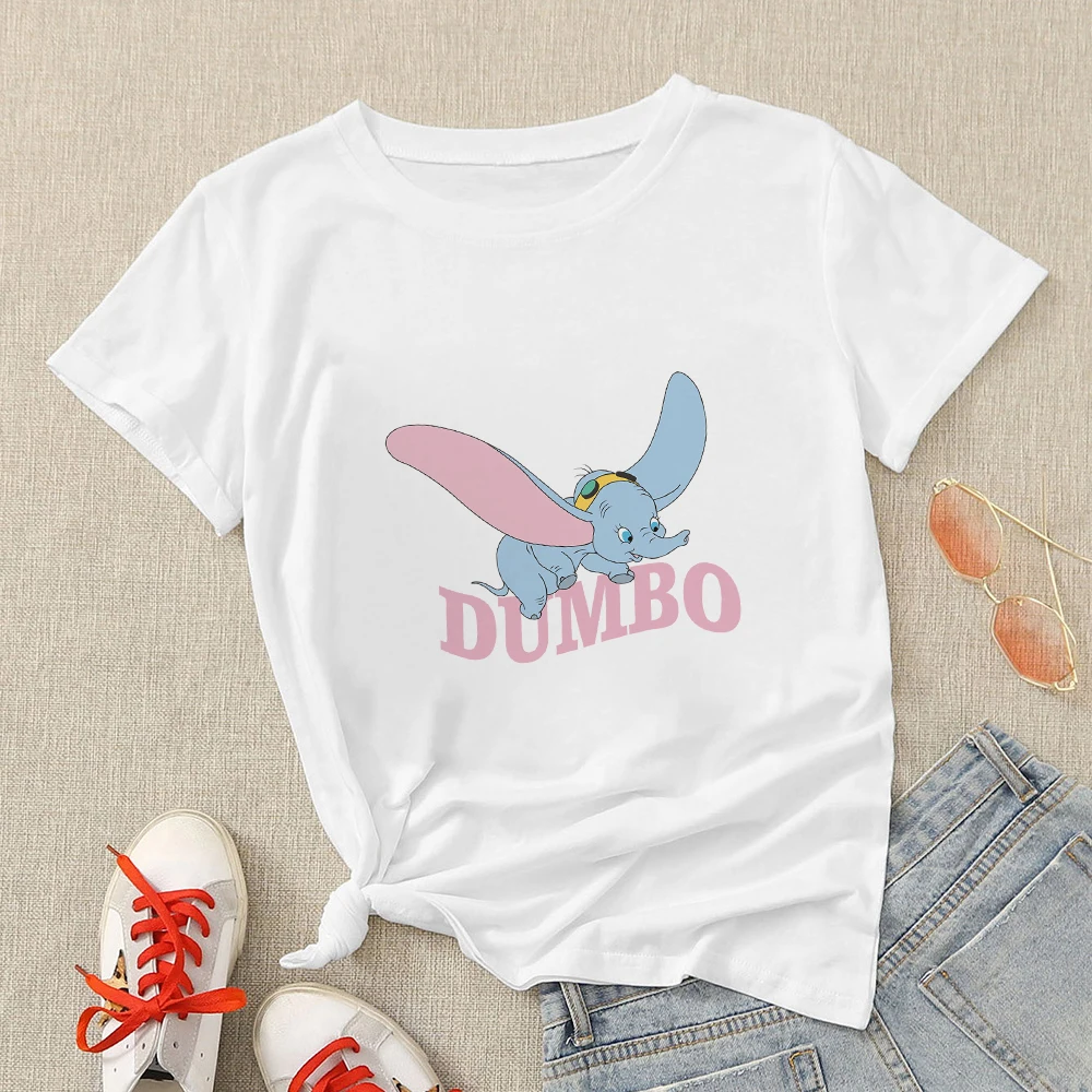 

Disney Cartoon Dumbo Cute Ladies T Shirt Short Sleeve O-neck Tees Fashion Men Blouses Hippie Summer Casual Women T-shirts Gift