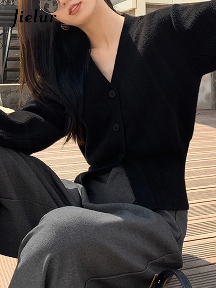 Jielur 여성용 단색 슬림 가디건, 프렌치 루즈 스위트 여성 가디건, 블랙 카키색, 오프 화이트 니트 가디건, 가을 신상