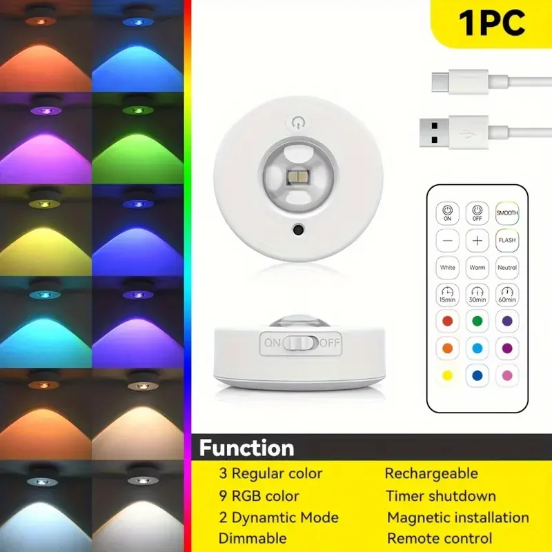 ตัวเลือกสินค้า RGB 12 สี ไฟตกแต่งบ้าน รีโมทคอนโทรลไร้สาย ชาร์จได้