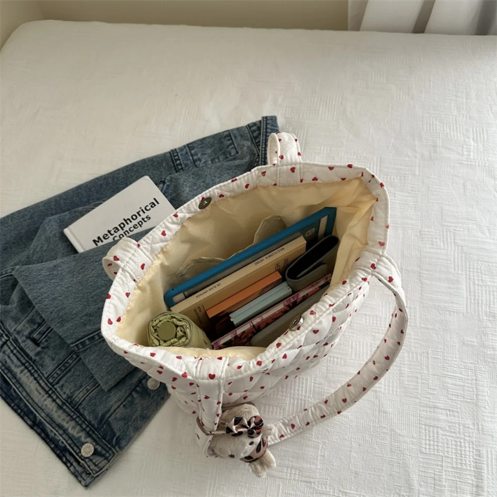 Quilted Cotton Women's Handle Shoulder Bags Simple Plaid Heart Female Shopping Bag Large Capacity Grils Tote Shopper Handbags