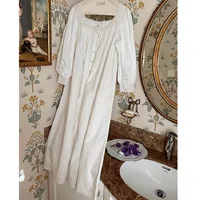 Vintage Embroidery Cotton Long Nightgowns For Lady Long Sleevec Elegant Cardigan Nightshirts Spring Autumn Comfortable Nigtwear - Image 6