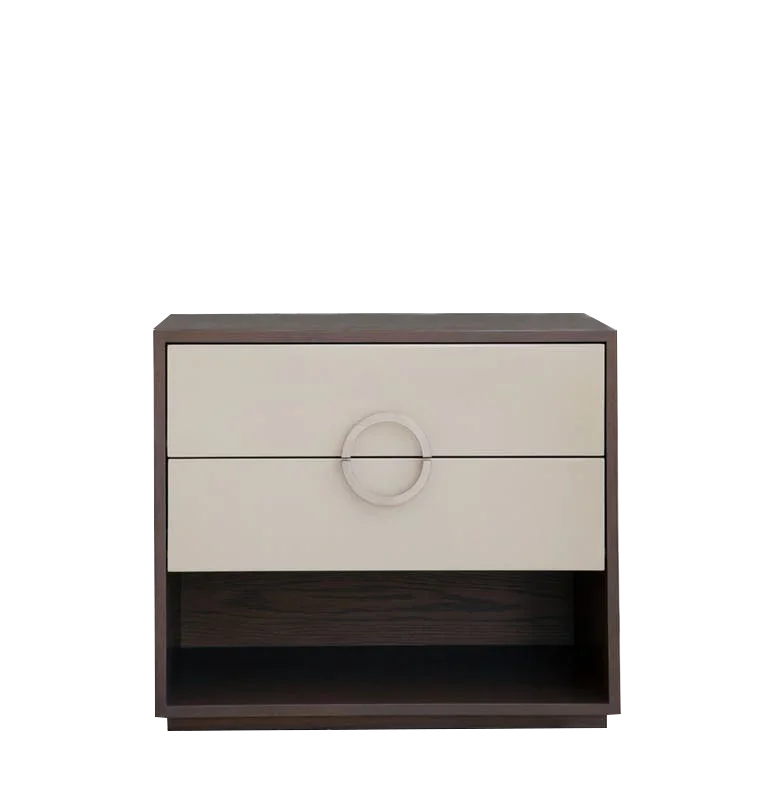 Wooden veneer two drawers bedside table cabinet
