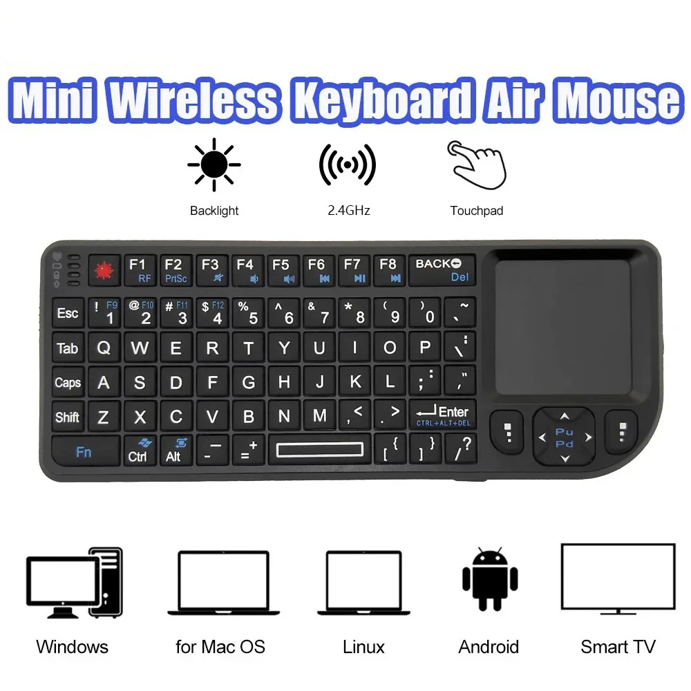 Compact Wireless Backlit Touchpad Keyboard with USB Rechargeable Air Mouse