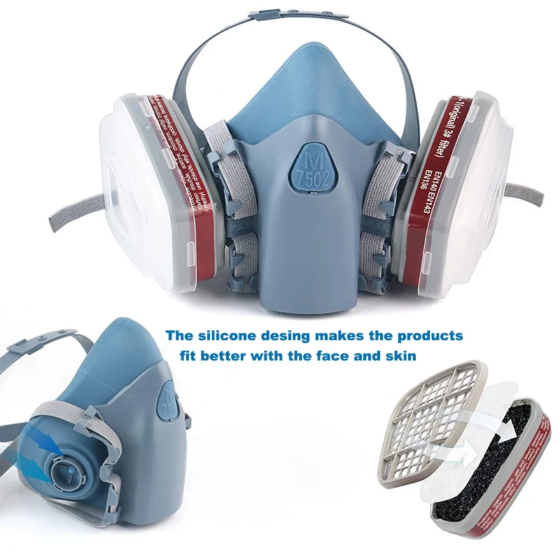 5 pcs 7502 Half Facepiece silicone Respirator Medium size Painting Spraying Face Gas Mask(2)