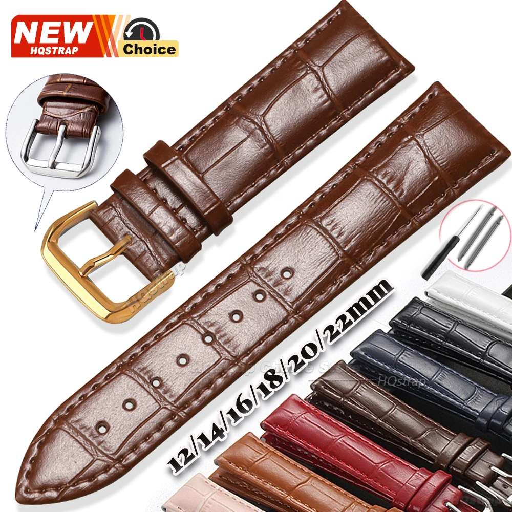 Universal Calfskin Leather Watch Strap with Gold Clasp & Adjustment Tool - Premium Wristband