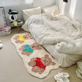 만화 침실 카펫 귀여운 곰 거실 러그, 푹신하고 부드러운 침대 옆 러그, 어린이 방 바닥 매트, 미끄럼 방지 발 패드