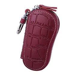 Premium Genuine Leather Keychain Holder & Organizer Wallet - Sleek Key Pouch (Red2)