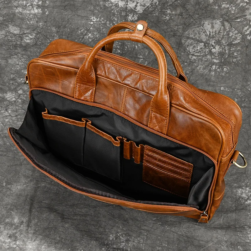 Luufan Men's Briefcase Big Genuine Leather Fit 16" Laptop Business Handbag Cow Leather Messenger Shoulder Bag Male Work Tote Red 6