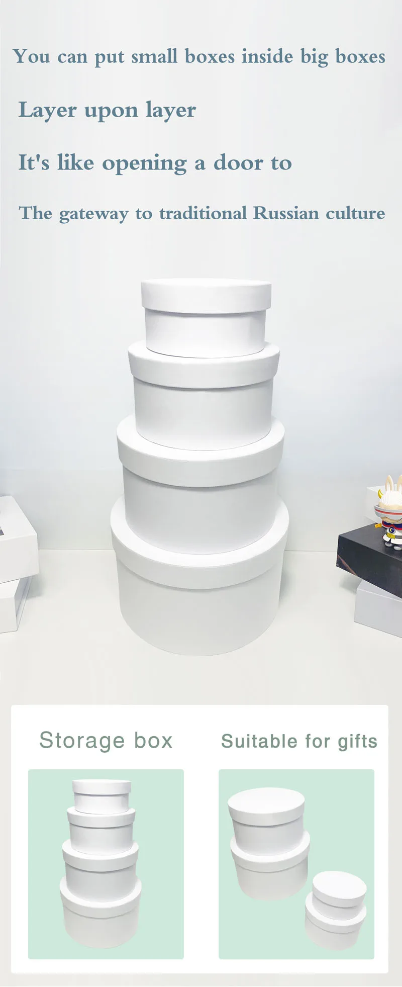 Set OPf 4 runde weiße Geschenkboxen, verschachtelte Geschenkverpackungsboxen aus Pappe für Hochzeiten, Geburtstage, Partys, Heimdekoration, Geschenkbox – Detail 6
