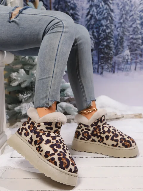 Amazon Zapato Plano Mujer Leopardo Botas De Nieve De Invierno