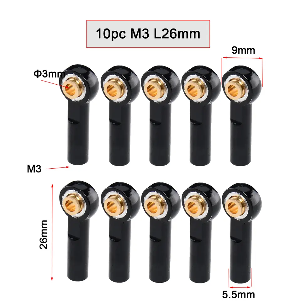 10PCS Aluminum Alloy M3 Link Rod End Ball L18mm/20mm/26mm Metal Rod End Ball For Rc Boat Airplane RC Crawler Car Truck Buggy image 12