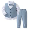 Gentleman Outfits Birthday Costume for Boy Children Spring Autumn Boutique Clothing Set Solid Vest Suit Kids Cotton Formal Wears