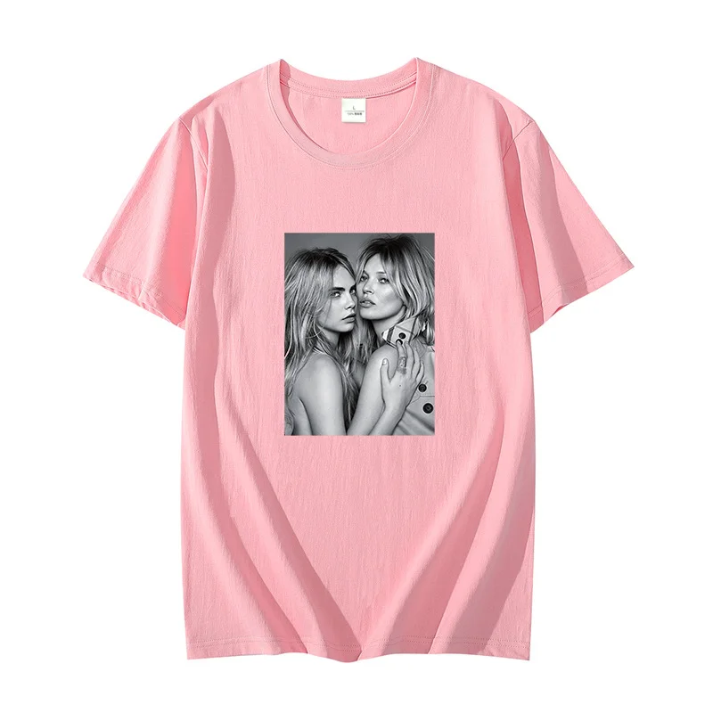 Magliette Grafiche Di Moda Kate Moss Cara Delevingne T-Shirt Oversize In Cotone A Maniche Corte T-Shirt O-Collo Abbigliamento Estivo Da Uomo