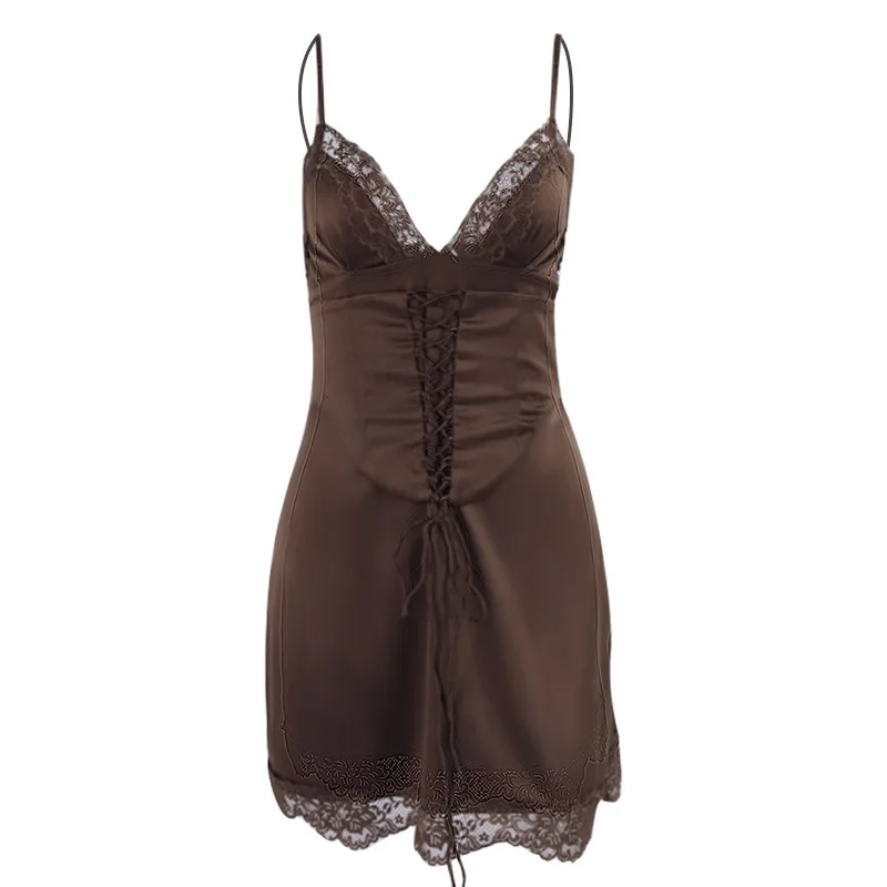 Mingmingxi Spaghetti Strap Satin Dress Mini Sleeveless Bodycon Birthday