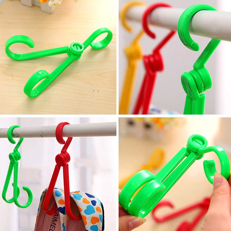 Portable Mini Clothes Hanger Pothook Drying Rack Shoe Trousers Clips Pegs Foldable Rotatable Household 5