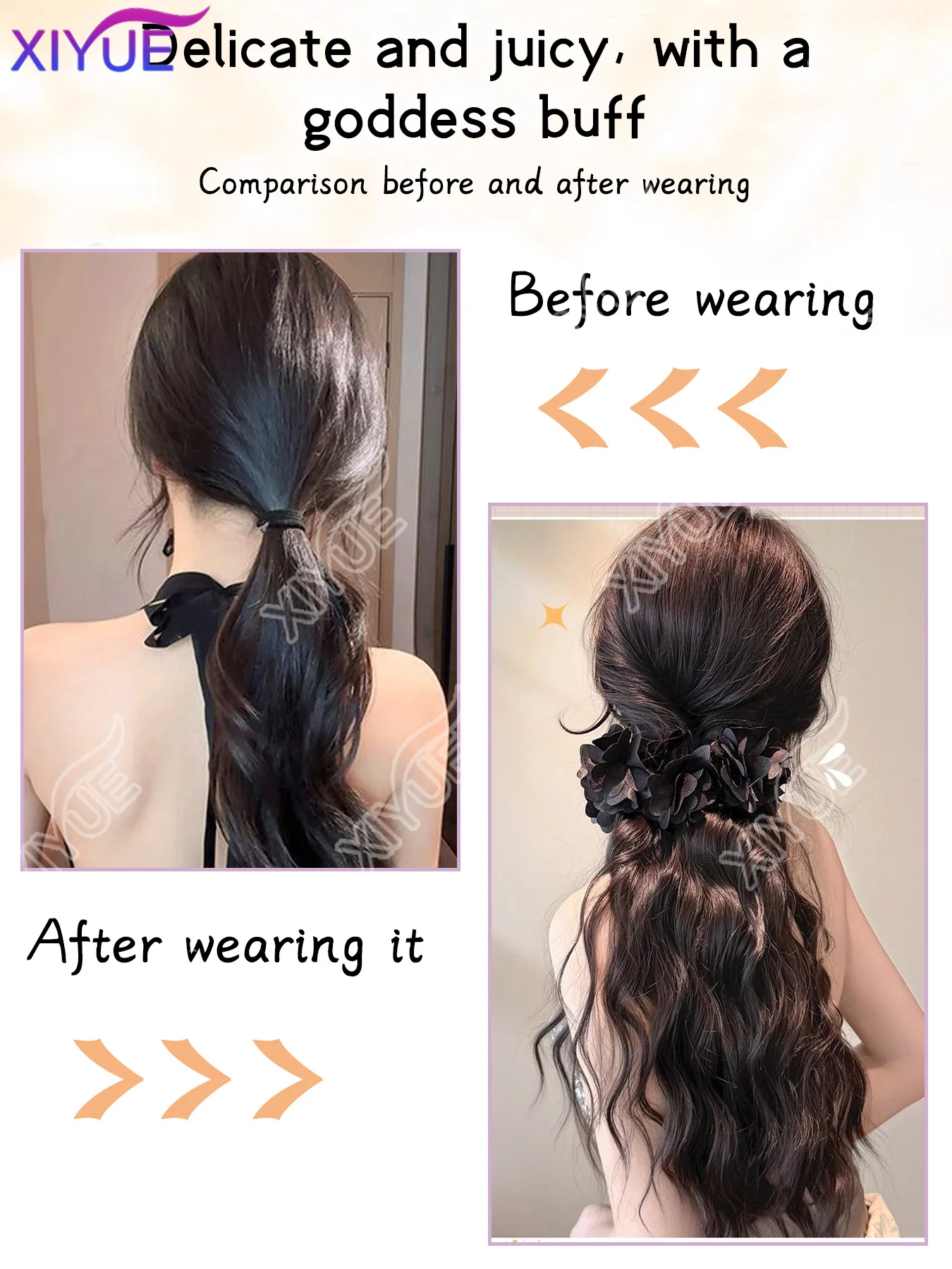 XIYUE Synthetic Long Curly Wig Claw Clip Fluffy Flower Clip in Ponytail Wig Red Black Wig Hair Clip Hair Accessories