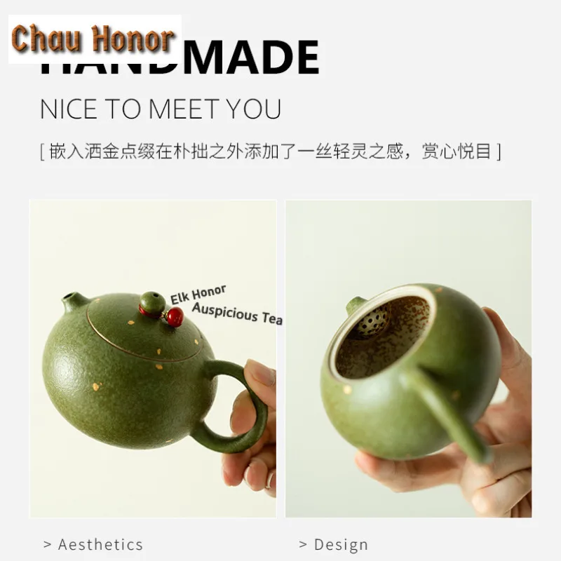 Green Oranges Sprinkled Gold Travel Tea Set Kit Retro 1 Pot 2 Cups Tea Maker Organizer Portable Picnic Stock Bags Supplies Gift