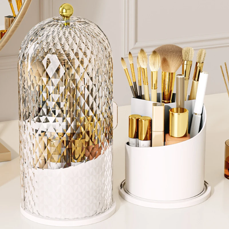 360° Rotating Makeup Brush Storage Container Dustproof Divider Desktop Makeup Storage Box Lipstick Eyebrow Pencil Holder 3