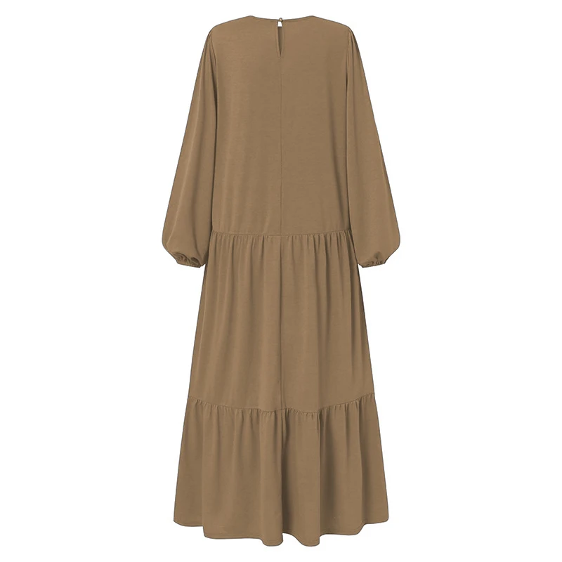Ramadan Solid Ruffle Hem Abaya, Elegant Puff Sleeve Maxi Length Dress, Women's Clothing