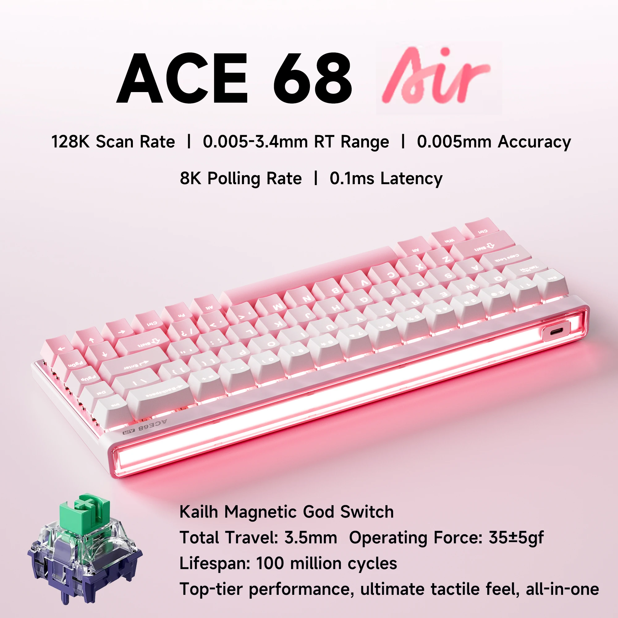 MCHOSE Ace68 Air Peach Gradient Gaming Toetsenbord - Azoth Gaming