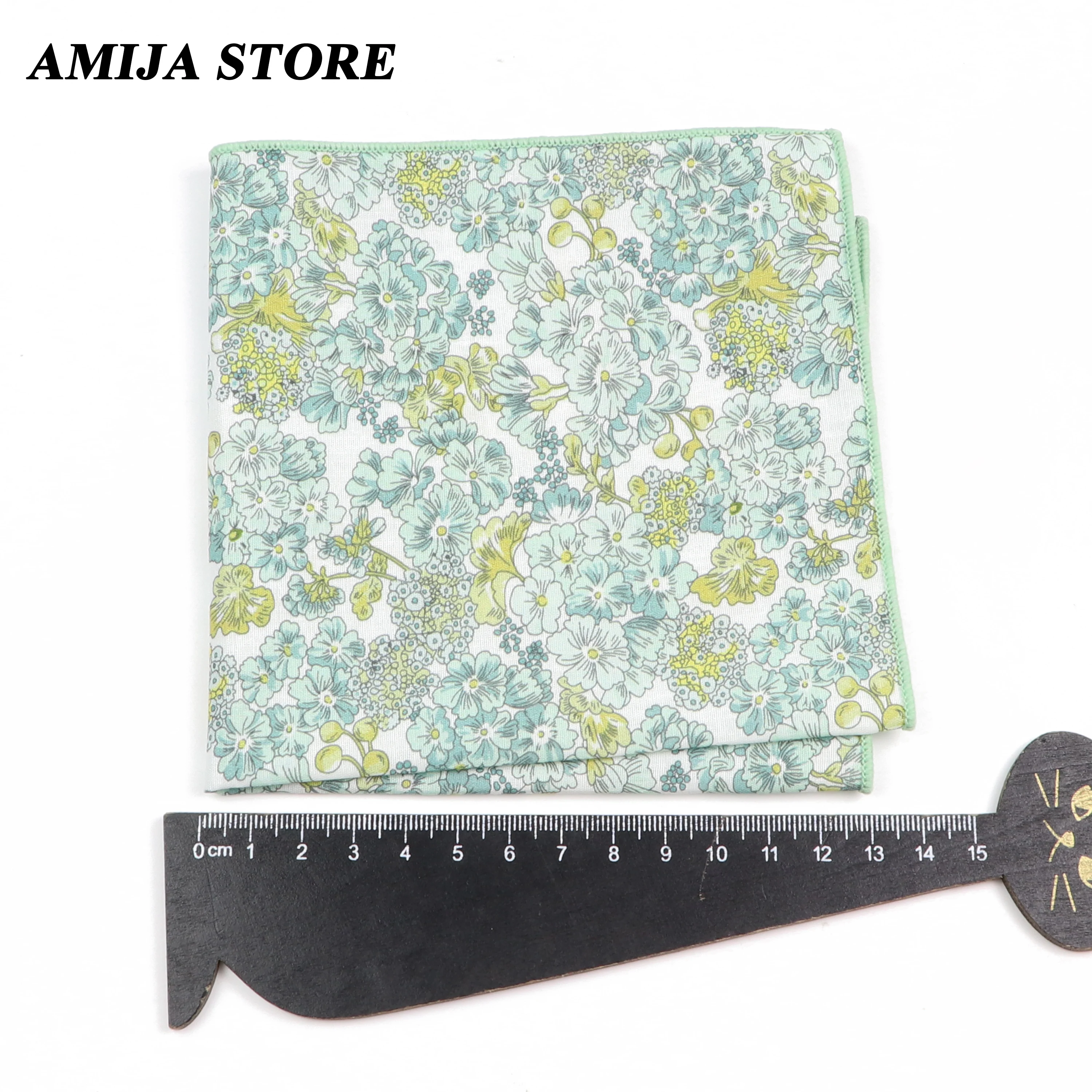 Fashionable Men's Floral Flower Cotton Handkerchief 25cm Green Blue Printed Scarf Shirt Daily Suit Accessories Wedding Gi