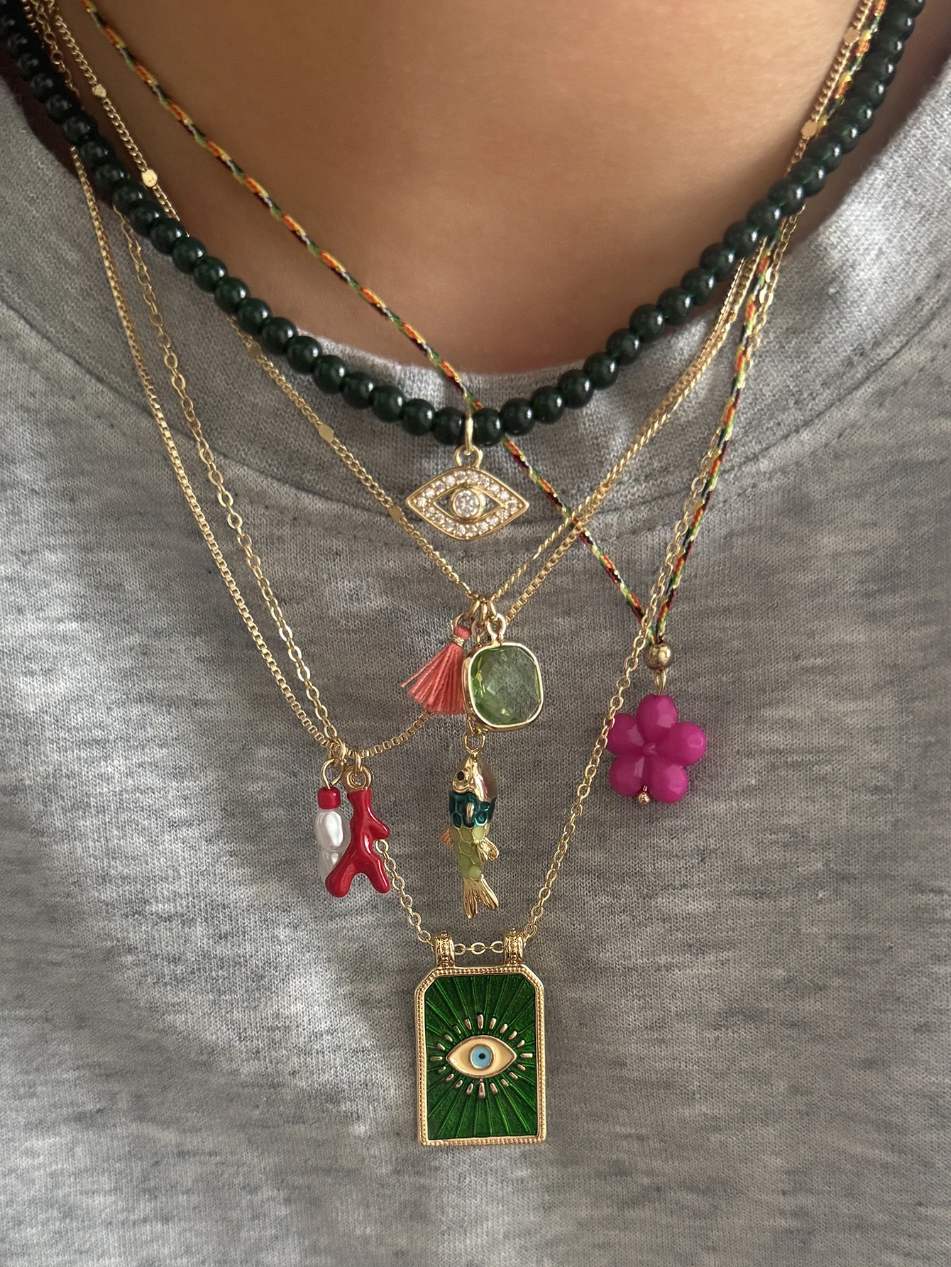 5pcs Bohemian Stacked Necklace Womens Daily Jewelry Gift