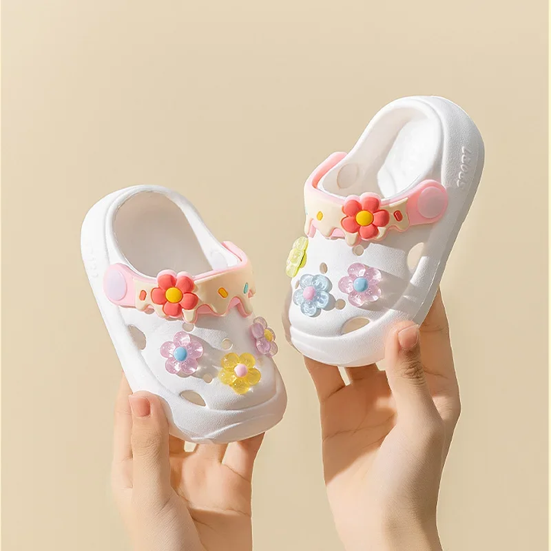 Cute Flowers Baby Girls Slippers Summer Cute Princess Garden Clogs Shoes for Kids Soft Non Slip EVA Toddler Children Beach Shoes