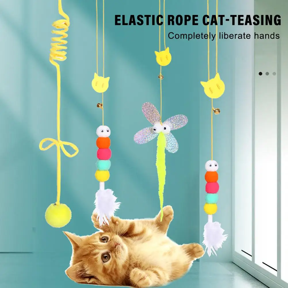 Pet Cat Toys Elasticity Retractable Hanging Door Type Interactive Toy for Kitten Mouse Catnip Scratch Rope Toy Pet Supplies Z3E5 1 8m bouncing plush mouse cat interactive toy hanging door funny scratch rope self excited retractable cat stick pet supplies