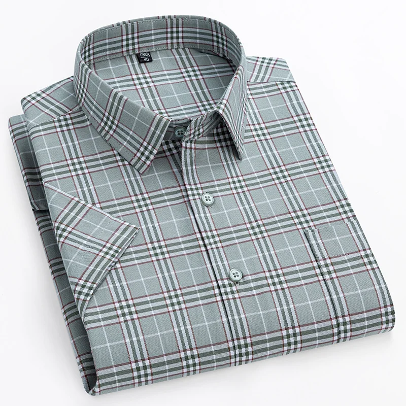 Men Plus Size 14xl Cotton Oxford Summer Short Sleeve Slim Fit Formal Soft Plaid Office Shirt casual short sleeved shirt,linen shirt,short sleeved shirt,button down shirt
