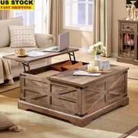 Farmhouse Lift Top Coffee Table with Storage Rustic Square Center Table Hidden Compartment Easy Assembly Durable Wood Design 1
