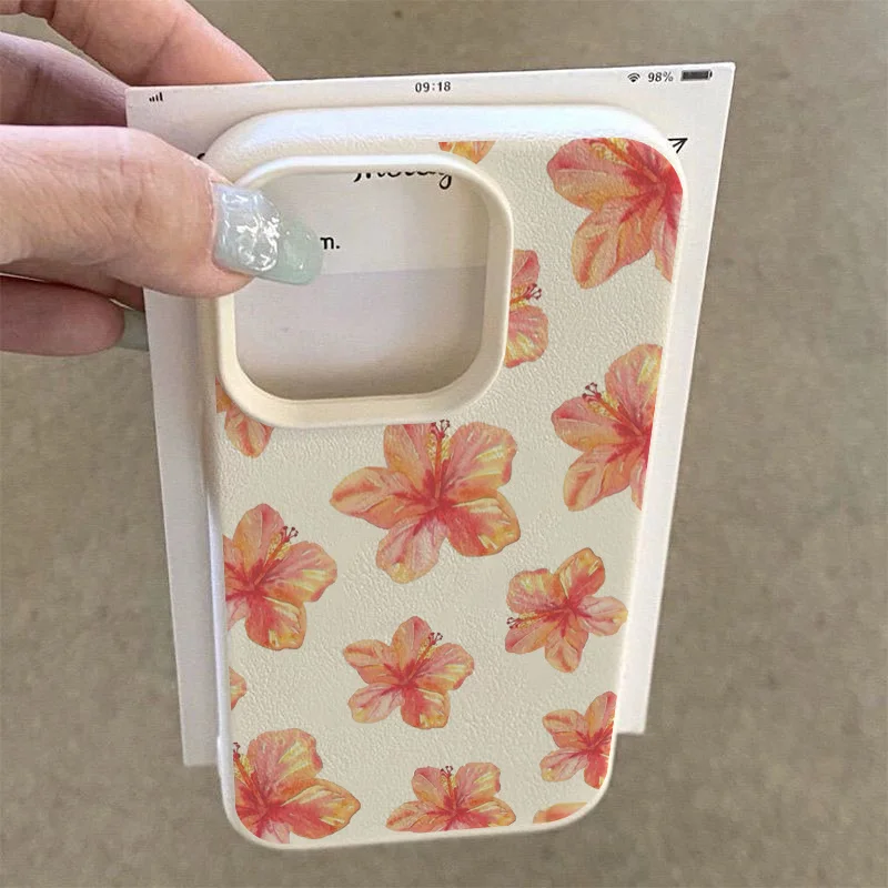 Vibrant Orange Pink Hibiscus Flower Pattern Soft Phone Case