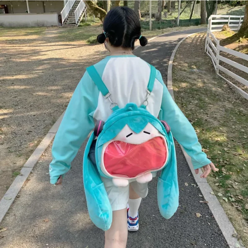 

New Kawaii Hatsune Miku Cartoon Shoulder Bag Painful Packet Cute Anime Girl Plush Backpack Knapsack Student Bag Kids Gifts Toys