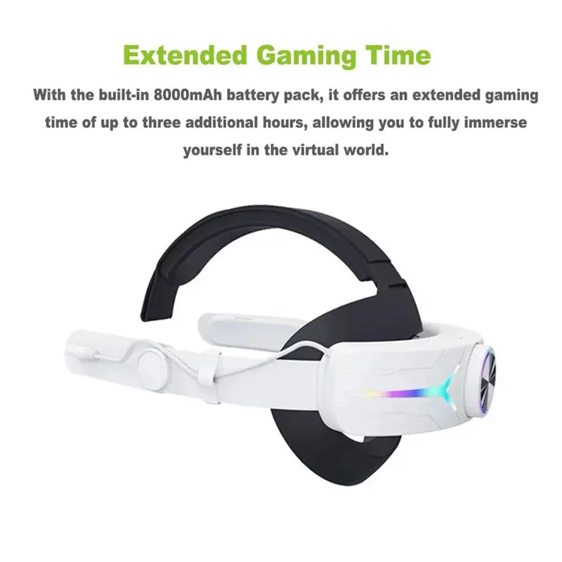 메타 VR 교체 부품용 RGB 조명이 포함된 N91R-Elite 헤드 스트랩 +8000Mah 배터리 편안한 헤드 스트랩 퓨어 화이트